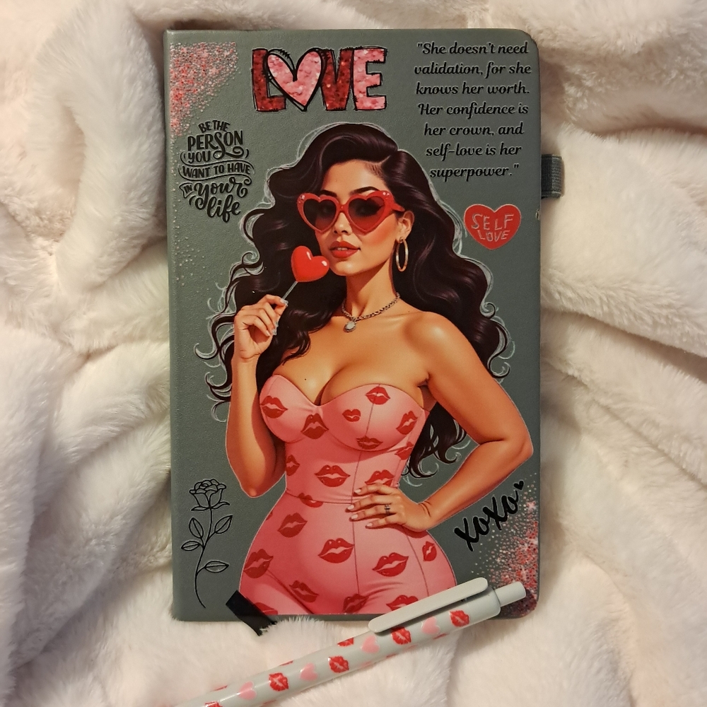 Stylish Notebook with Pen - Red and Gray